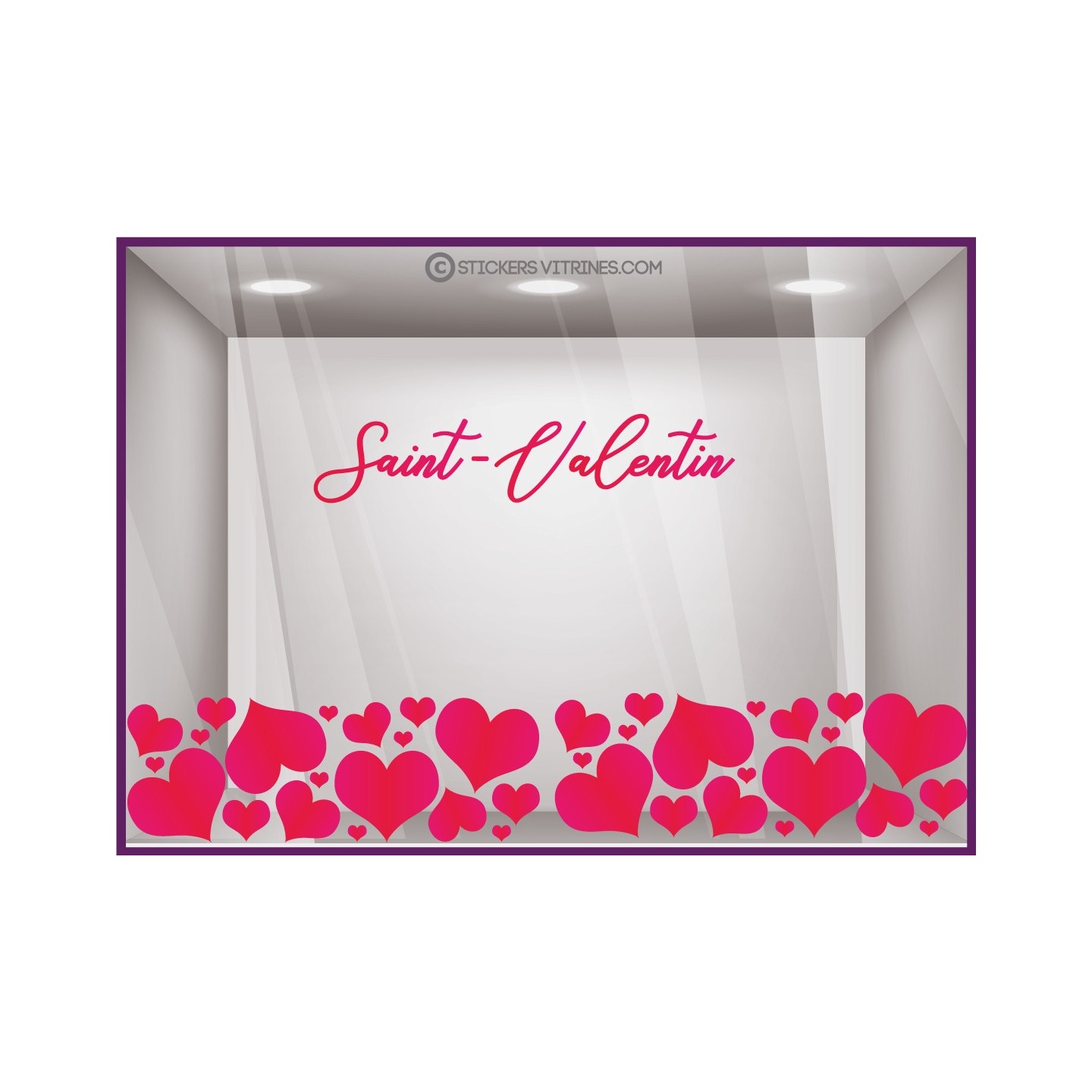 STICKER VITRINE ST VALENTIN  SAINT VITROPHANIE COEUR LETTARGE ADHESIF DECORATION MAGASIN BOUTIQUE