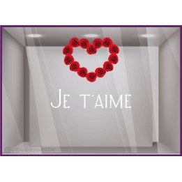 STICKER SAINT VALENTIN JE T'AIME ROSE VITROPHANIE VITRINE MAGASIN BOUTIQUE FOURNISSEUR IDEE DECORATION SIGNALETIQUE