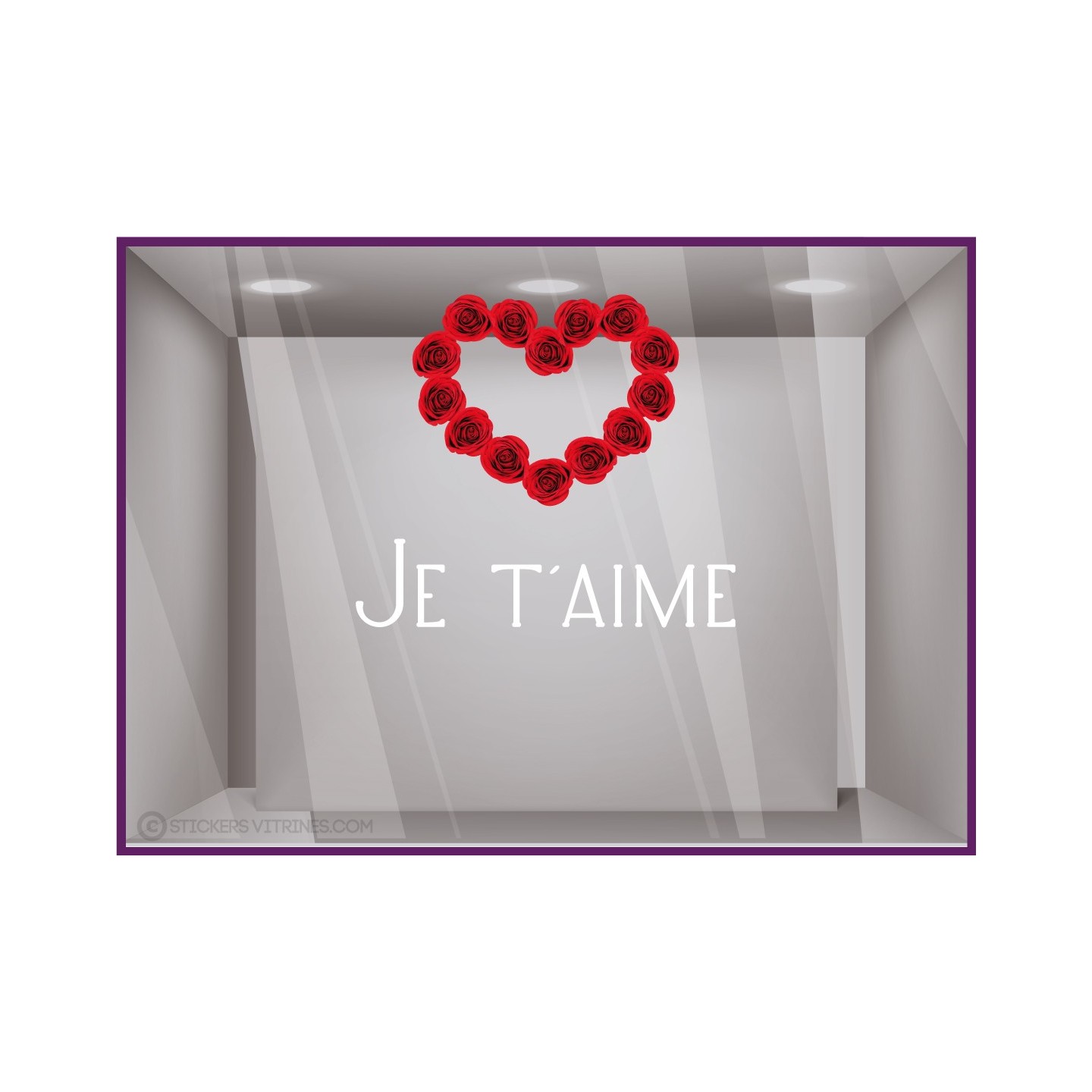 STICKER SAINT VALENTIN JE T'AIME ROSE VITROPHANIE VITRINE MAGASIN BOUTIQUE FOURNISSEUR IDEE DECORATION SIGNALETIQUE