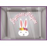 Déco de vitrine de magasin Pâques : Sticker Lapin couronne de fleurs