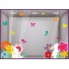 sticker joyeuses paques printemps lapin fleurs vitrophanie autocollant vitrine magasin decoration adhesif