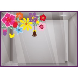 Stickers Branche de Pâques et fleurs : décoration de vitres de magasin