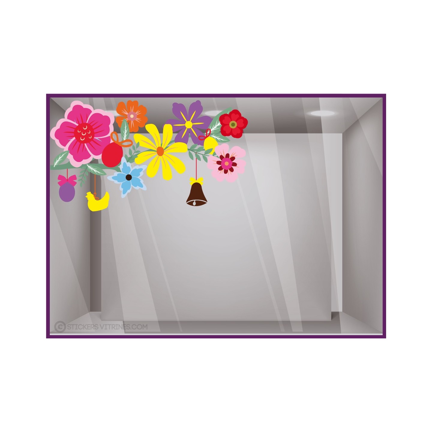 Stickers Branche de Pâques et fleurs : décoration de vitres de magasin