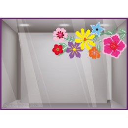 Sticker Branche de fleurs multicolores printemps : idée déco magasin