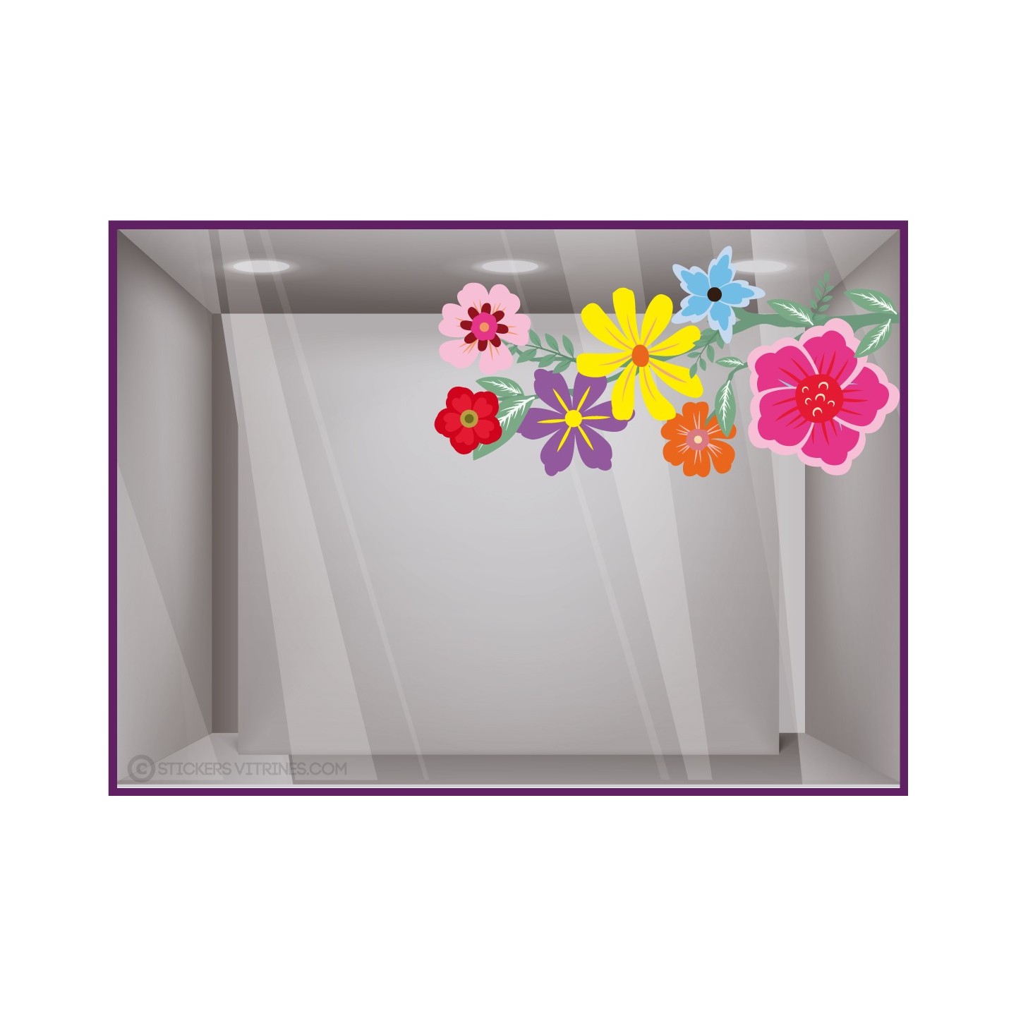 Sticker Branche de fleurs multicolores printemps : idée déco magasin