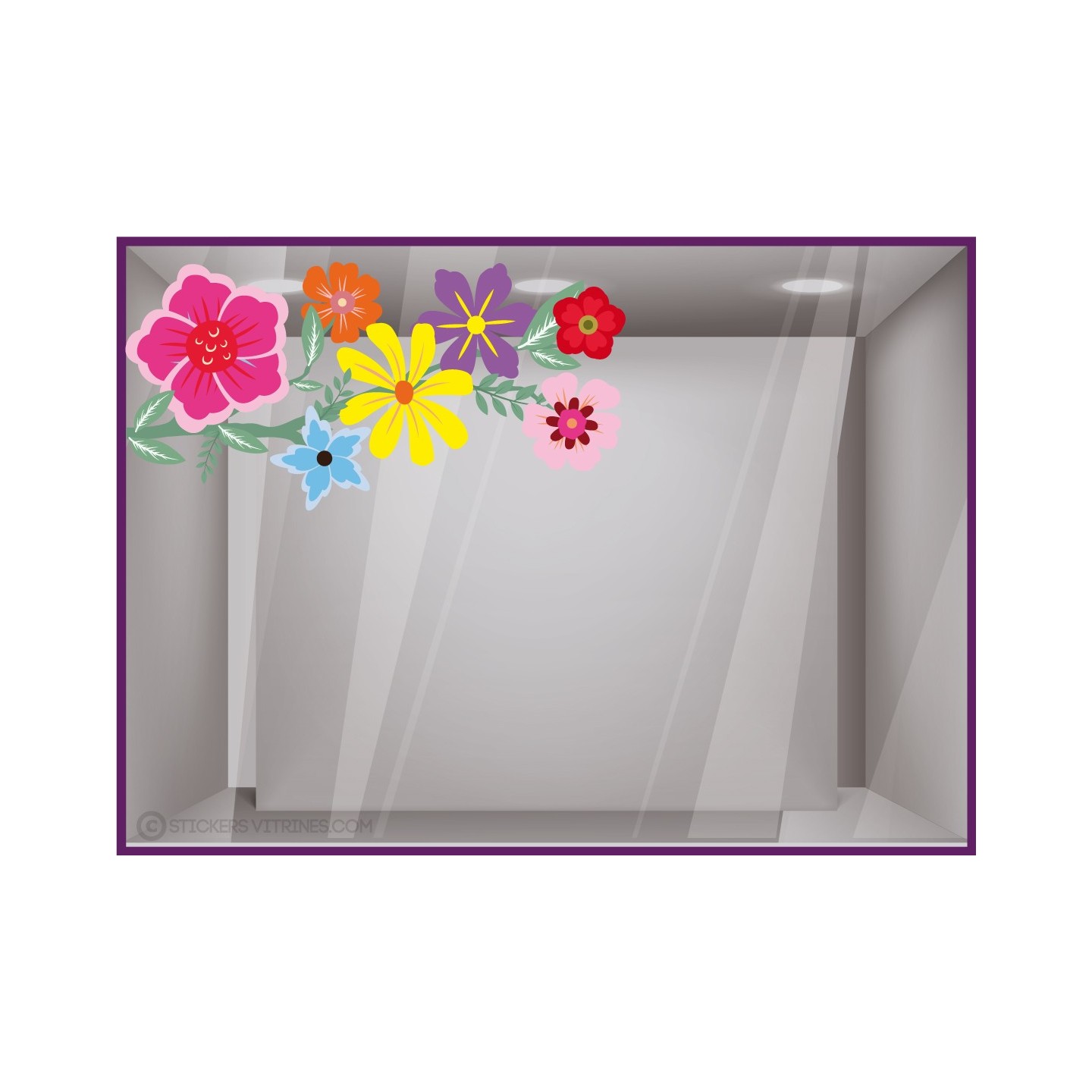 Sticker Branche de fleurs multicolores printemps : idée déco magasin