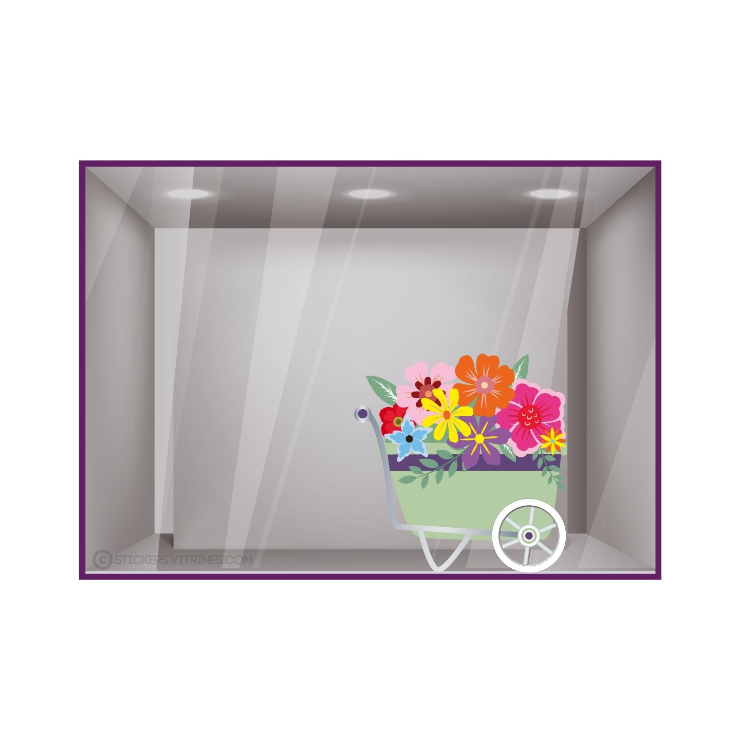 STICKER BROUETTE VITRINE MAGASIN IDEE DECORATION  PRINTEMPS MERCHANDISING ADHESIF AUTOCOLLANT GEANT BOUTIQUE