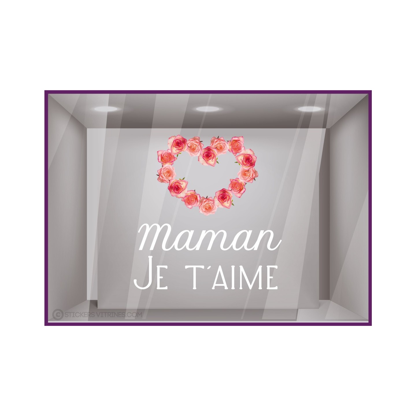 STICKER FETE DES MERES MAMAN JE T AIME ROSES FLEURISTE VITRINE DECORATION BONNE FETE MAGASIN BOUTIQUE