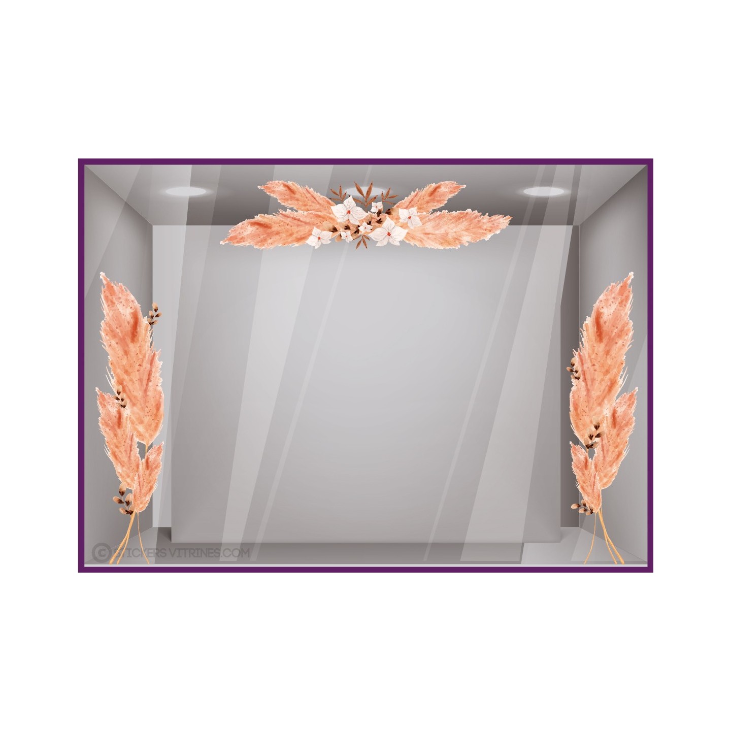 STICKER PAMPA VITROPHANIE DECORATION MERCHANDISING FLEUR  VITRINE MAGASIN AUTOCOLLANT GEANT IMPRIMEUR FABRICANT PRINTEMPS ETE