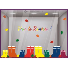 STICKERS RENTREE DES CLASSES BOTTES VITRINE MAGASIN DECORATION VITROPHANIE LIBRAIRIE