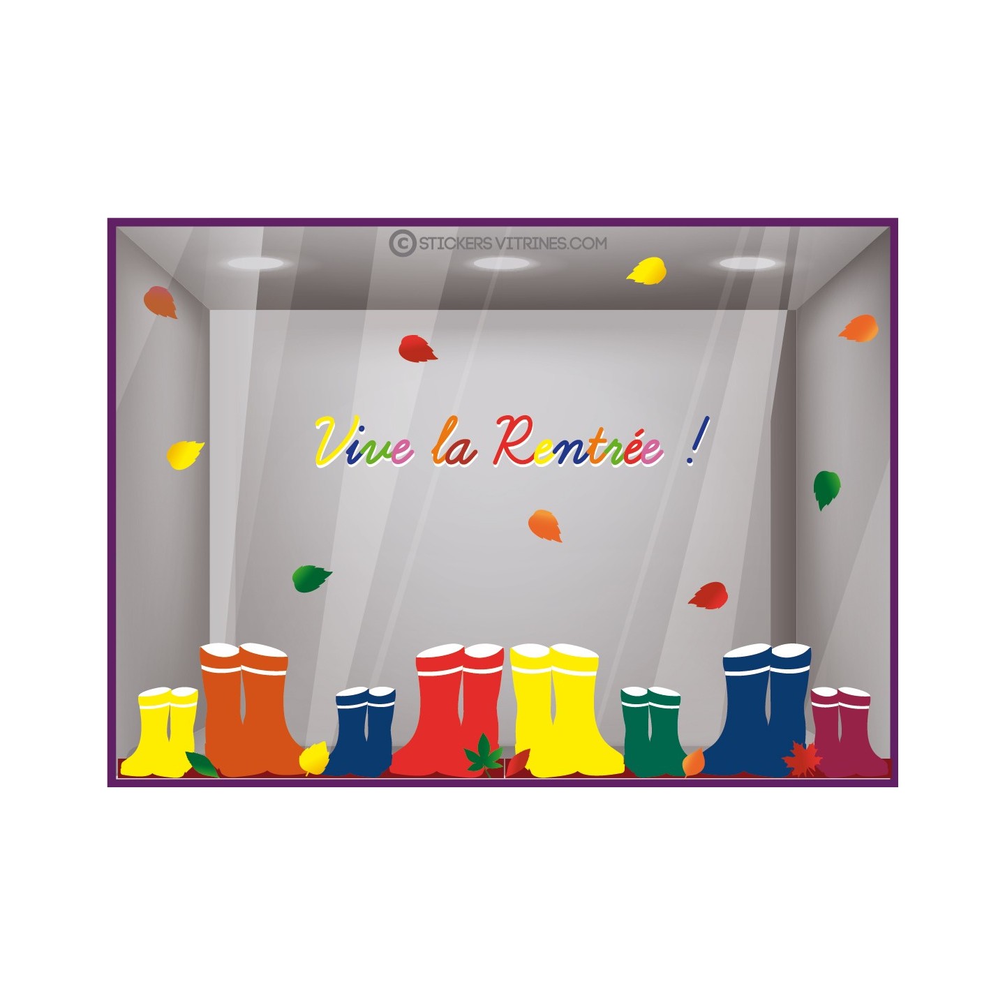 STICKERS RENTREE DES CLASSES BOTTES VITRINE MAGASIN DECORATION VITROPHANIE LIBRAIRIE