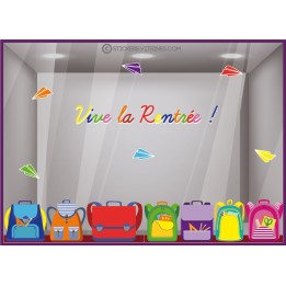sticker vive la rentree cartable magasin vitrine boutique librairie papeterie fourniture scolaire ecole vitrophanie