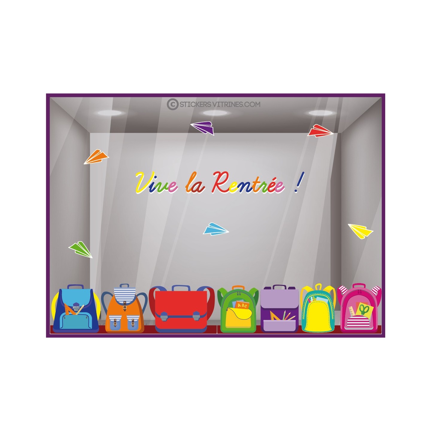 sticker vive la rentree cartable magasin vitrine boutique librairie papeterie fourniture scolaire ecole vitrophanie