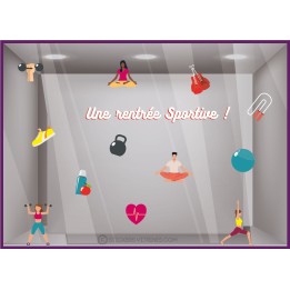 stickers vitrine magasin sport rentree sportive salle cours vitrophanie boutique autocollant lettrage adhésif idee decoration