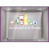STICKER LES ESSENTIELS DE LA RENTREE PHARMACIE COMMERCE ADHESIF VITRES IDEE DECORATION
