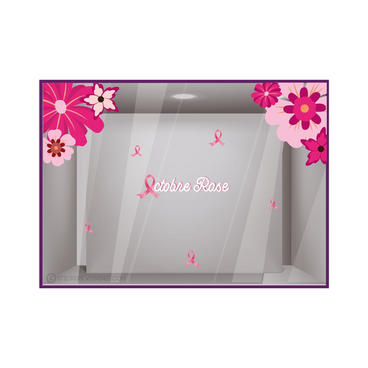 Idée décoration vitrine de magasin:Sticker Fleurs Géantes Octobre Rose