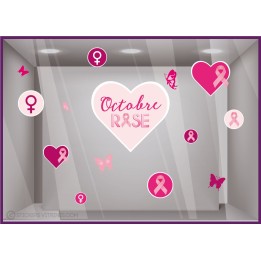 STICKER COEUR RUBAN AUTOCOLLANT GEANT PUBLICITAIRE FEMME PAPILLONS VITRINE MAGASIN BOUTIQUE CABINET MEDICAL PHARMACIE LINGERIE