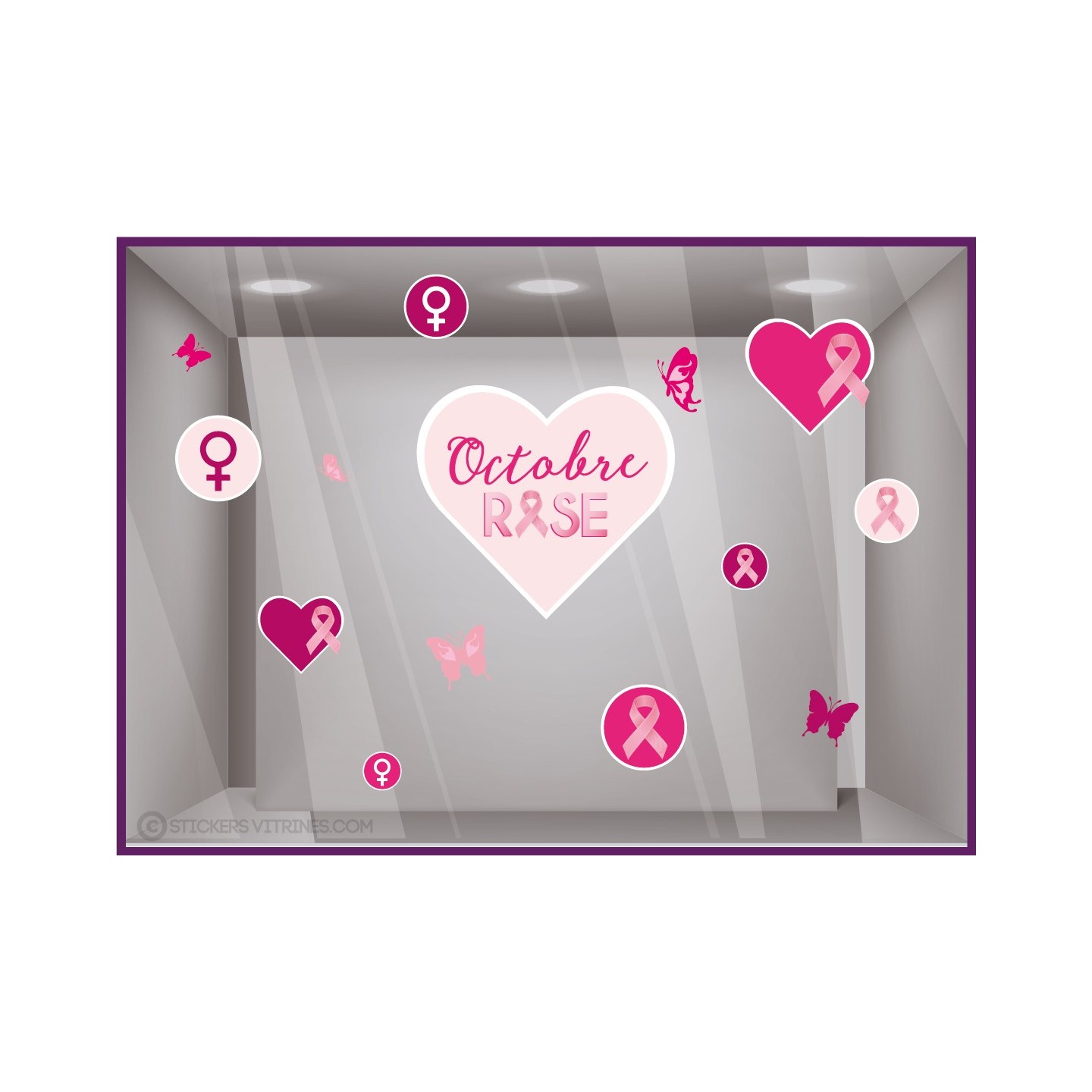 STICKER COEUR RUBAN AUTOCOLLANT GEANT PUBLICITAIRE FEMME PAPILLONS VITRINE MAGASIN BOUTIQUE CABINET MEDICAL PHARMACIE LINGERIE