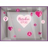 STICKER COEUR RUBAN AUTOCOLLANT GEANT PUBLICITAIRE FEMME PAPILLONS VITRINE MAGASIN BOUTIQUE CABINET MEDICAL PHARMACIE LINGERIE