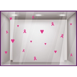 STICKER COEUR RUBAN ROSE OCTOBRE MOVEMBER VITRINE MAGASIN BOUTIQUE VITROPHANIE PHARMACIE CABINET MEDICAL LINGERIE FUCHSIA