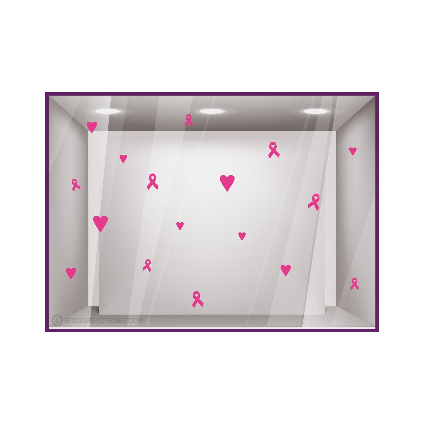 STICKER COEUR RUBAN ROSE OCTOBRE MOVEMBER VITRINE MAGASIN BOUTIQUE VITROPHANIE PHARMACIE CABINET MEDICAL LINGERIE FUCHSIA
