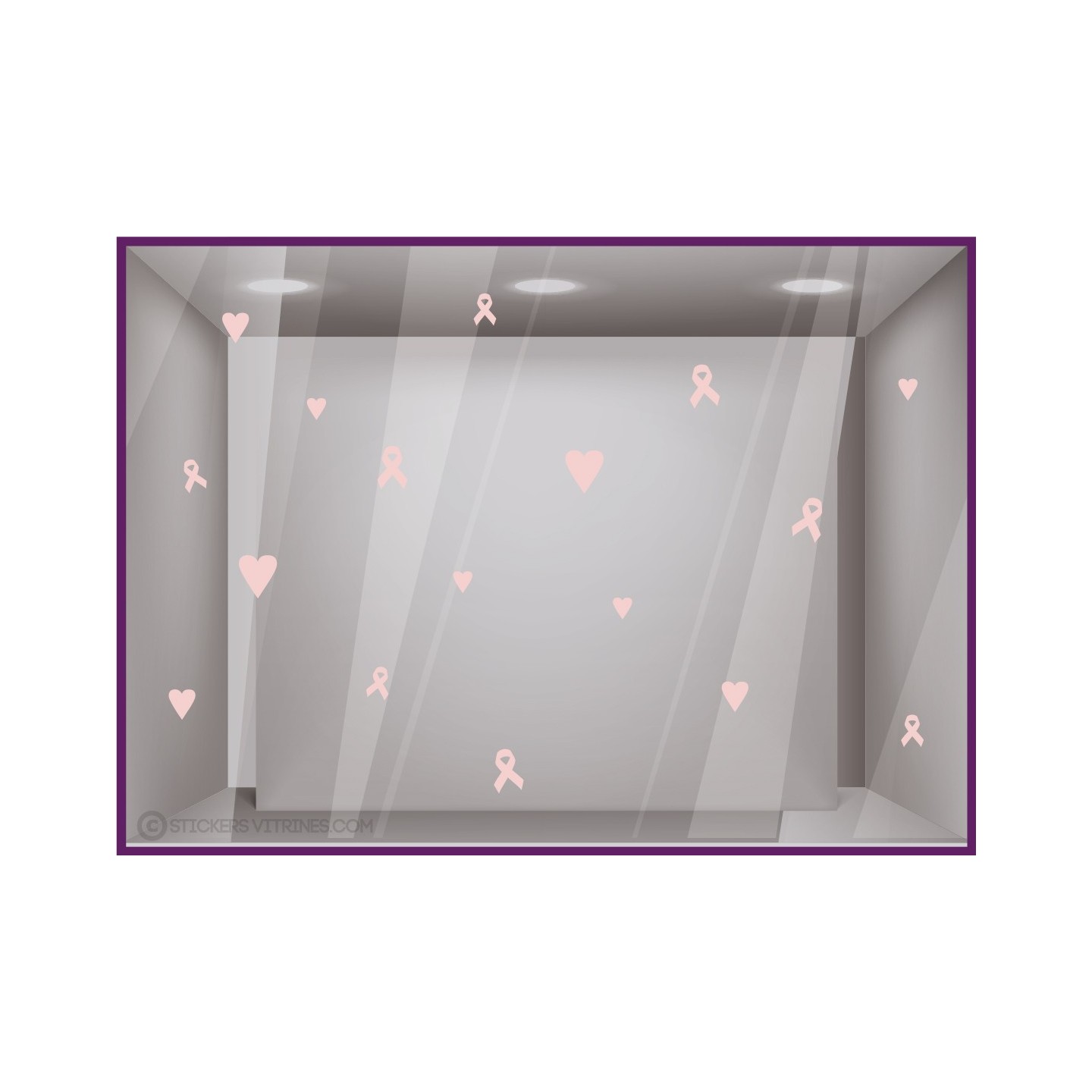 Sticker Coeurs & Ruban Octobre Rose & Movember: vitrophanie de magasin