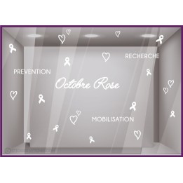 STICKER OCTOBRE ROSE RECHERCHE PREVENTION MOBILISATION COEUR RUBAN VITROPHANIE BOUTIQUE MAGASIN PHARMACIE SANTE