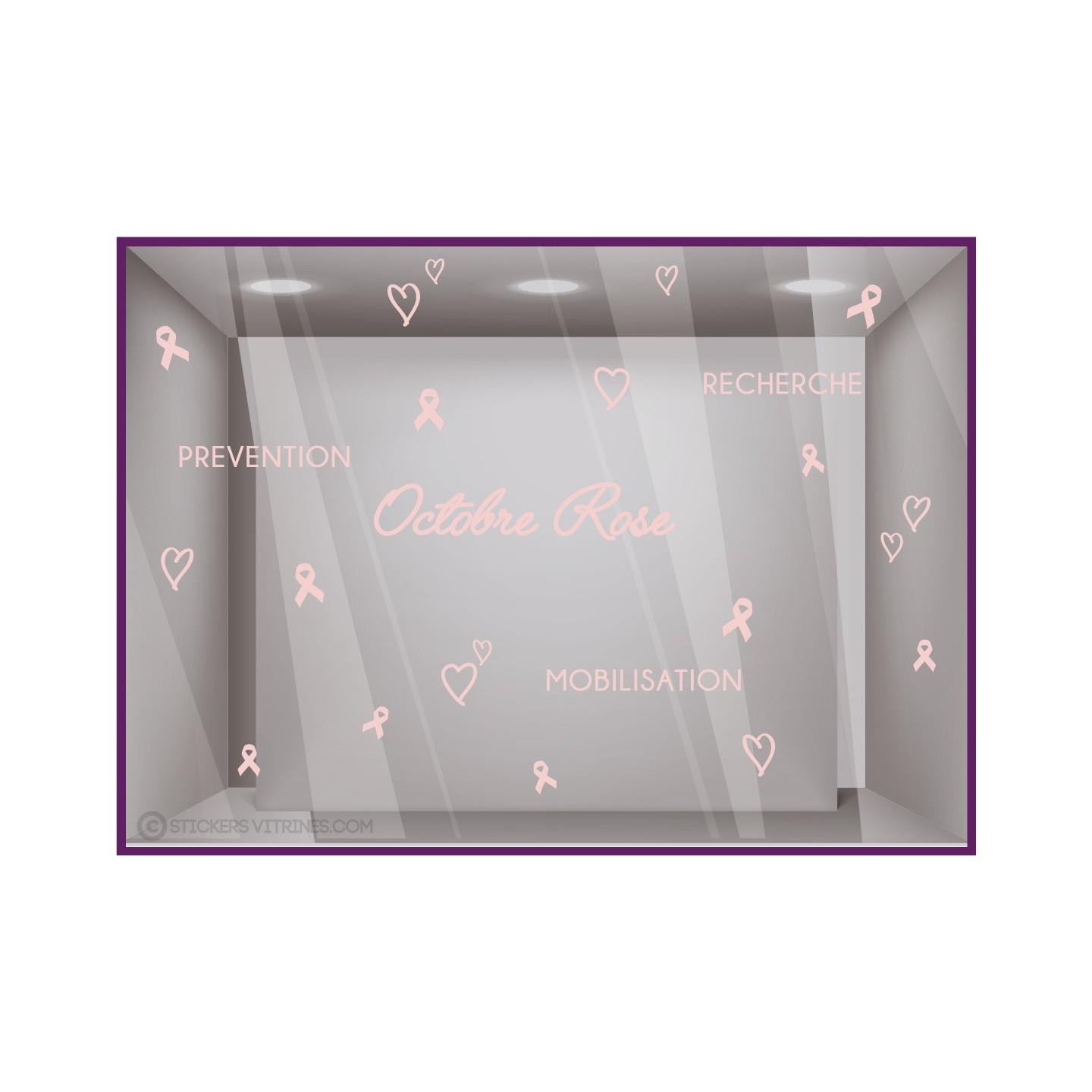 STICKER VITRINE OCTOBRE ROSE MOBILISATION RECHERCHE PREVENTION DECORATION MAGASIN BOUTIQUE PHARMACIE OPTICIEN