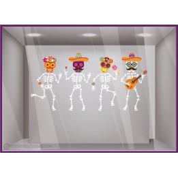 STICKERS HALLOWEEN SQUELETTE DIA DE LOS MUERTOS MEXIQUE VITROPHANIE MAGASIN VITRINE BOUTIQUE FABRICANT