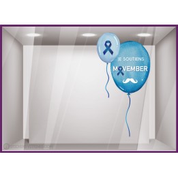 STICKER MOVEMBER BALLON MOUSTACHE VITROPHANIE RUBAN BLEU MAGASIN BOUTIQUE PHARMACIE