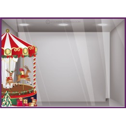 STICKER MANEGE DE NOEL COURROUSEL CERF SAPIN CADEAU VITRINE MAGASIN VITROPHANIE AUTOCOLLANT BOUTIQUE