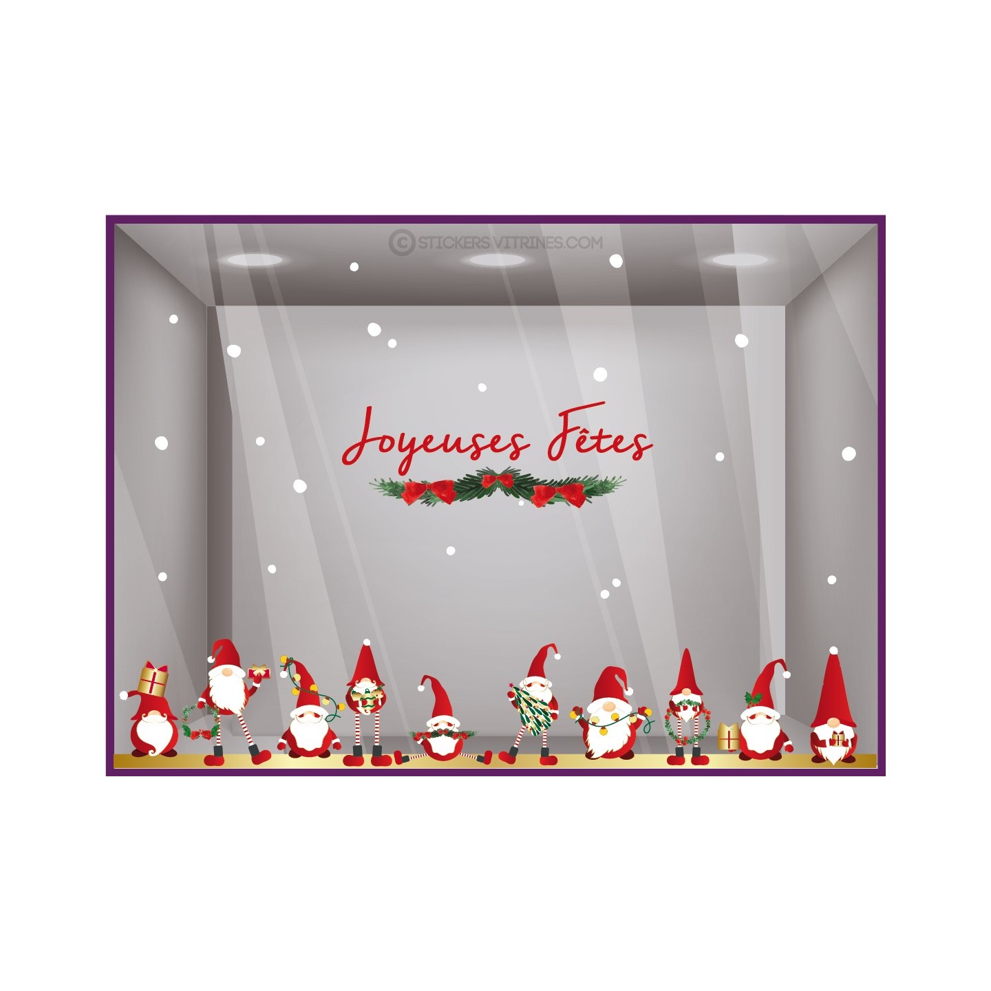 STICKER LUTIN FRISE PERE NOEL VITROPHANIE AUTOCOLLANT GEANT COMMERCE MAGASIN BOUTIQUE