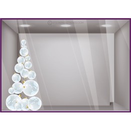 STICKER SAPIN BOULES DE NOEL AUTOCOLLANT GEANT NEIGE MAGASIN VITRINE DECORATION BOUTIQUE