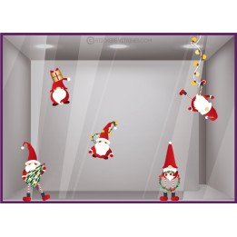 STICKER LUTIN PERE NOEL DECORATION GUIRLANDE CADEAU COURONNE MAGASIN BOUTIQUE VITROPHANIE VITRINE