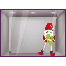 STICKER LUTIN PERE NOEL CROIX DE PHARMACIE CABINET MEDICAL SANTE DECORATION VITRINE MAGASIN BOUTIQUE LABORATOIRE VITROPHANIE