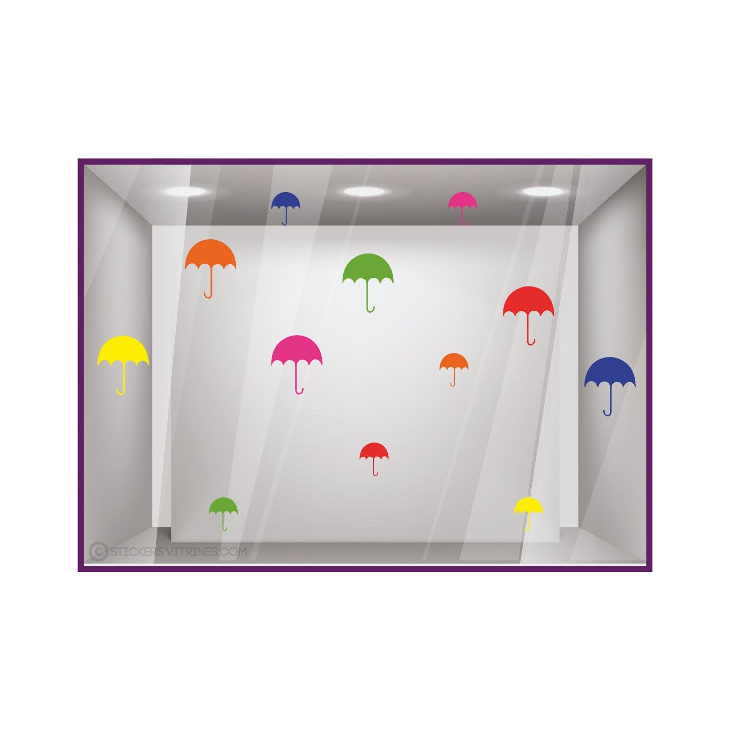 Kit Stickers Parapluies vitrine de commerce mode idee decoration maroquinerie bijouterie magasin calicot