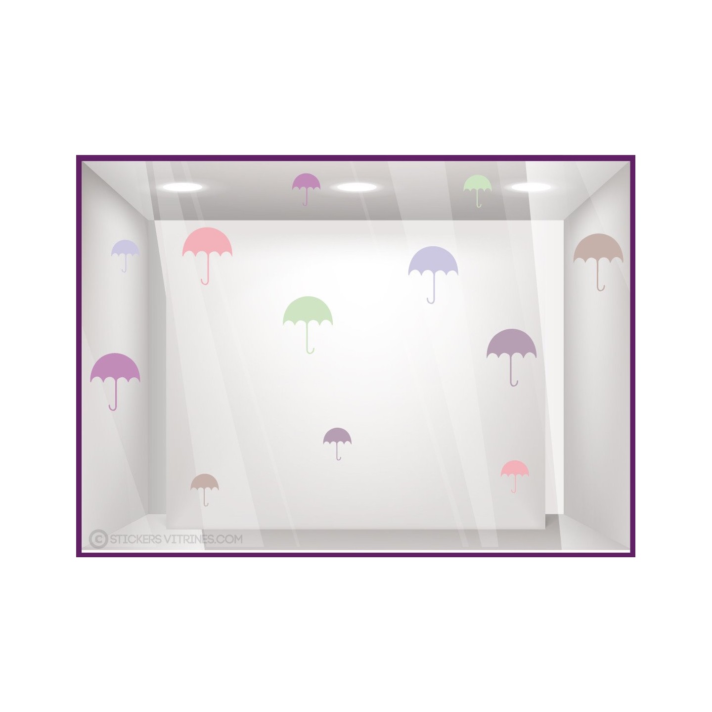 Kit Stickers Parapluies vitrine de commerce mode idee decoration maroquinerie bijouterie magasin calicot