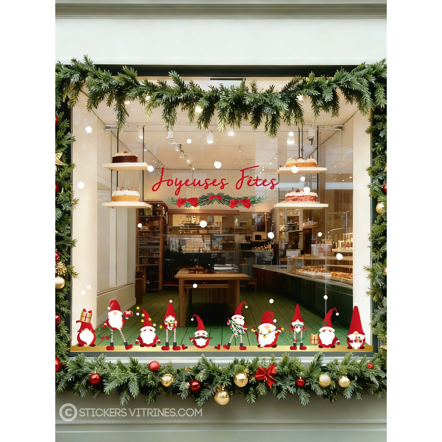 STICKER LUTIN DU PERE NOEL JOYEUSES FETES VITRINES MAGASIN IDEE DECOARTION BOUTIQUE VITROPHANIE FABRICANT IMPRIMEUR