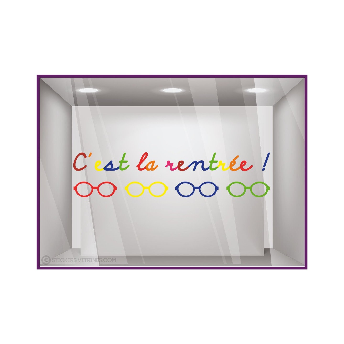 Sticker C'est la Rentree scolaire Lunettes opticien magasin boutique vitrine vitrophanie calicot devanture mode