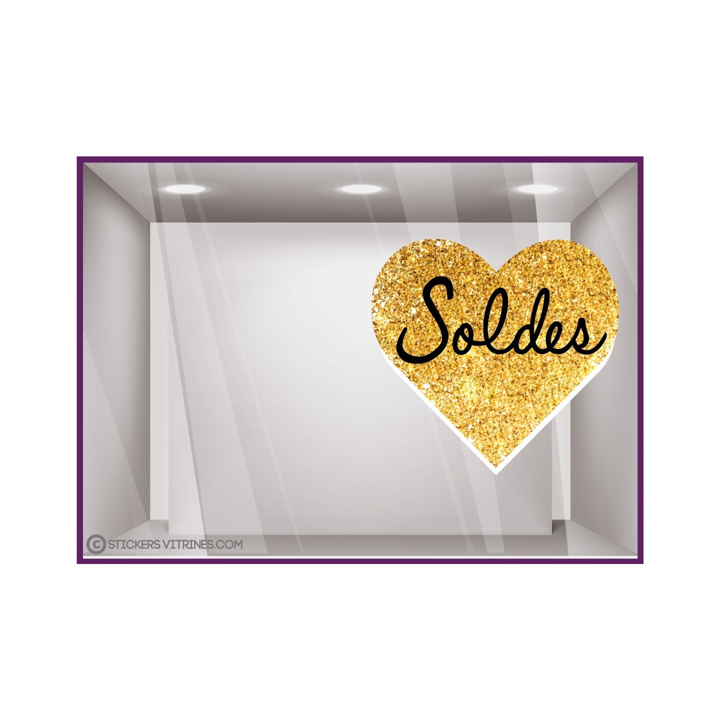 STICKER COEUR PAILLETTES SOLDES OR MAGASIN VITROPHANIE VITRINE BOUTIQUE SIGNALETIQUE PAS CHER