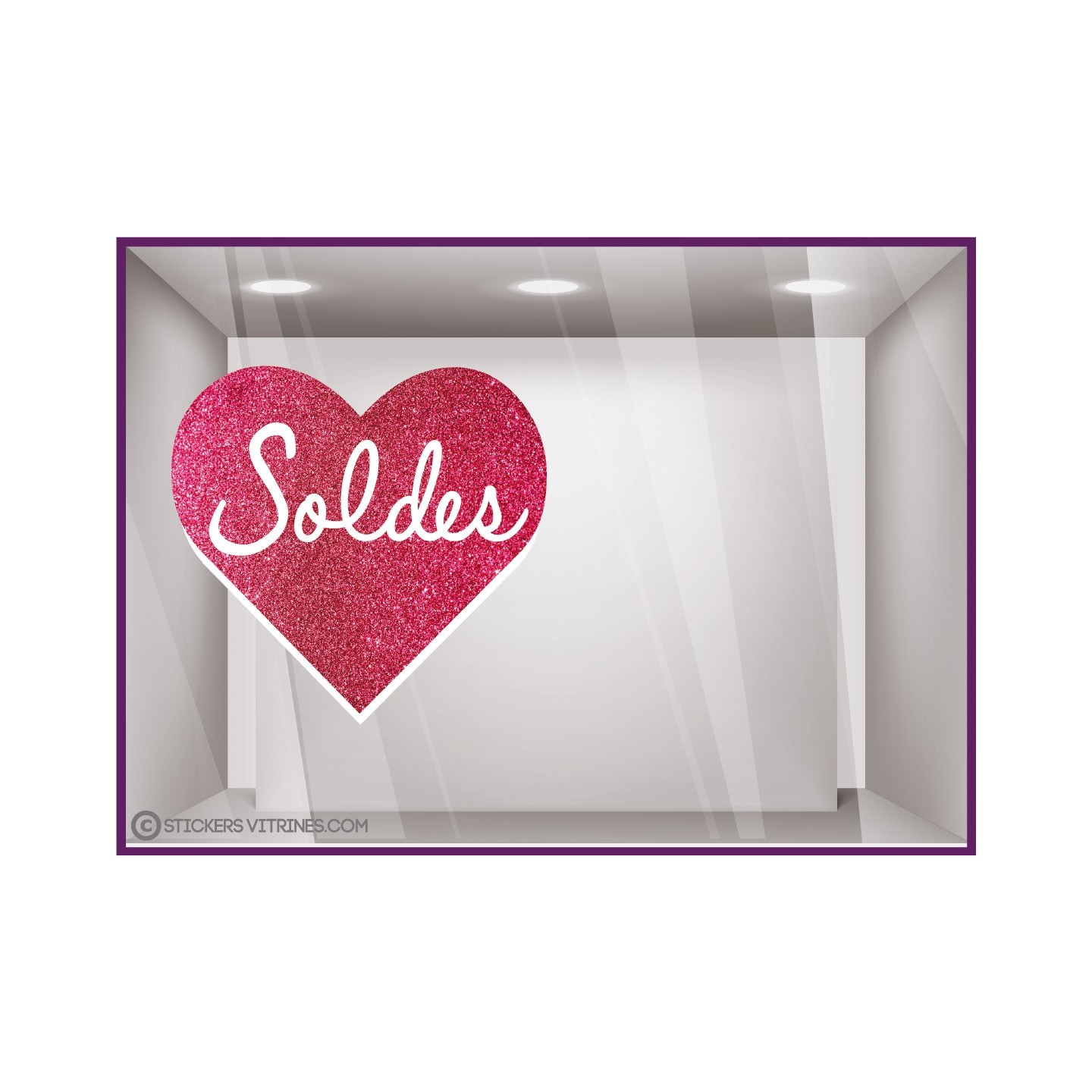 STICKER SOLDES COEUR PAILLETTES ROSE ST VALENTIN VITROPHANIE AUTOCOLLANT GEANT PAS CHER MAGASIN BOUTIQUE