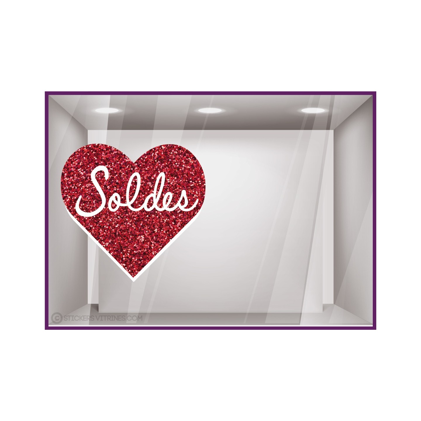STICKER COEUR PAILLETTES ROUGE ST VALENTIN DECORATION VITRINE SIGNALETIQUE MAGASIN BOUTIQUE