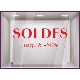 SOLDES LETTRAGE ADHESIF 50% PROMOTION CALICOT MAGASIN VITRINE FABRICANT BOUTIQUE STICKER