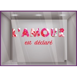 sticker saint valentin humour l amour est declare vitrine magasin bijouterie fleuriste boutique fournisseur fabricant imprimeur