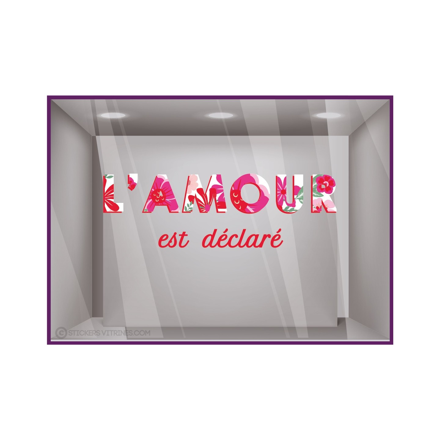 sticker saint valentin humour l amour est declare vitrine magasin bijouterie fleuriste boutique fournisseur fabricant imprimeur