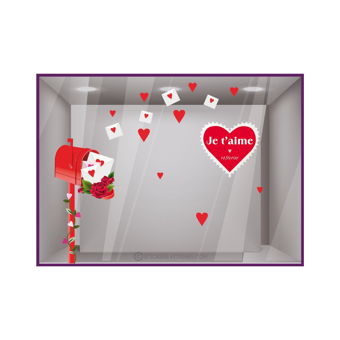 sticker boite au lettres timbre coeur saint valentin idee deco magasin vitrine boutique pas cher fournisseur vitrophanie