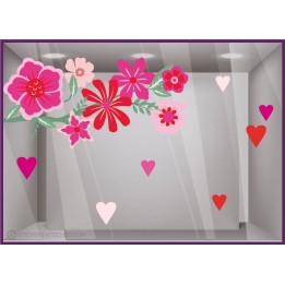 BRANCHE DE FLEURS ST VALENTIN IDEE DECORATION VITRINE MAGASIN BOUTIQUE FOURNISSEUR FABRICANT IMPRIMEUR VITROPHANIE SIGNALETIQUE