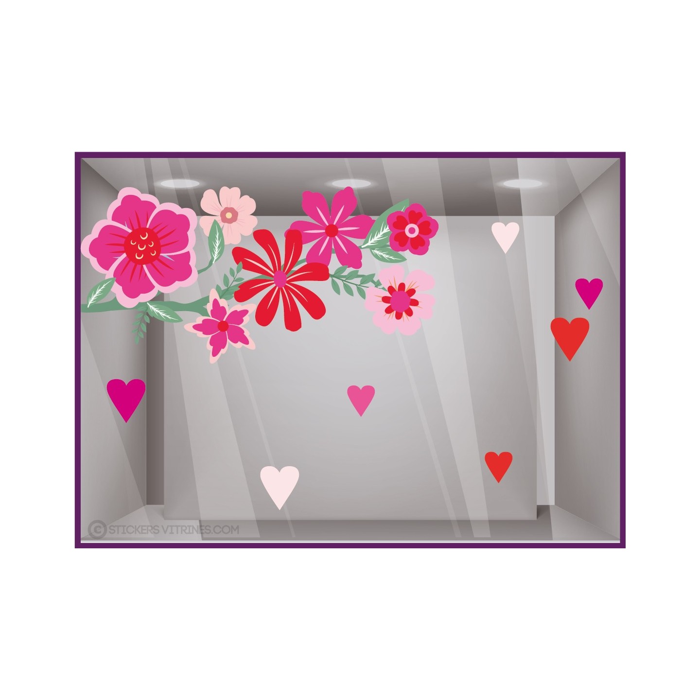 BRANCHE DE FLEURS ST VALENTIN IDEE DECORATION VITRINE MAGASIN BOUTIQUE FOURNISSEUR FABRICANT IMPRIMEUR VITROPHANIE SIGNALETIQUE