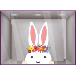 STICKER LAPIN PAQUES AUTOCOLLANT GEANT VITROPHANIE MAGASIN DECORATION BOULANGERIE CHOCOLATIER BOUTIQUE VITRINE CALICOT