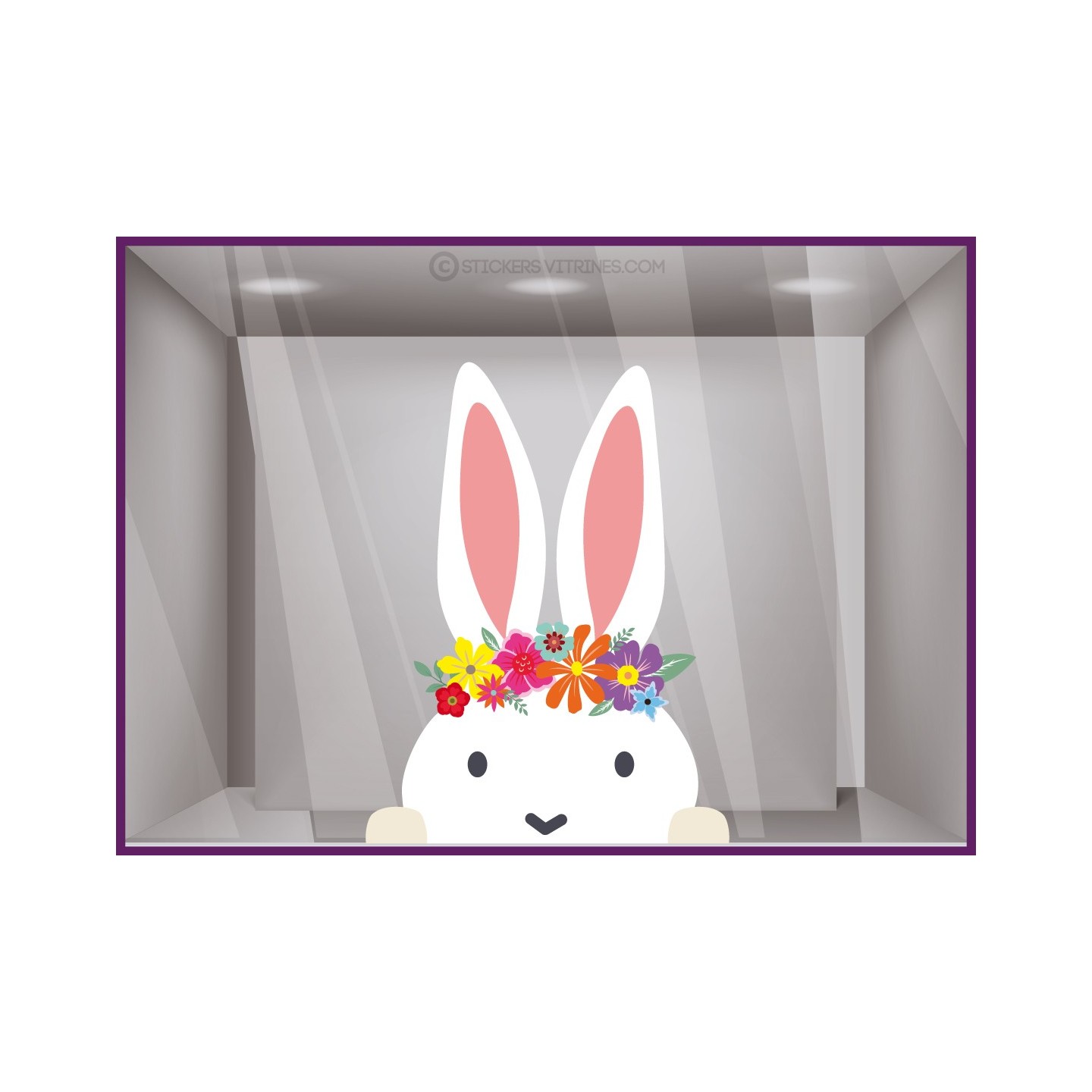 STICKER LAPIN PAQUES AUTOCOLLANT GEANT VITROPHANIE MAGASIN DECORATION BOULANGERIE CHOCOLATIER BOUTIQUE VITRINE CALICOT